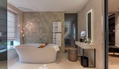 free standing bathtub in a bathroom in the black forest