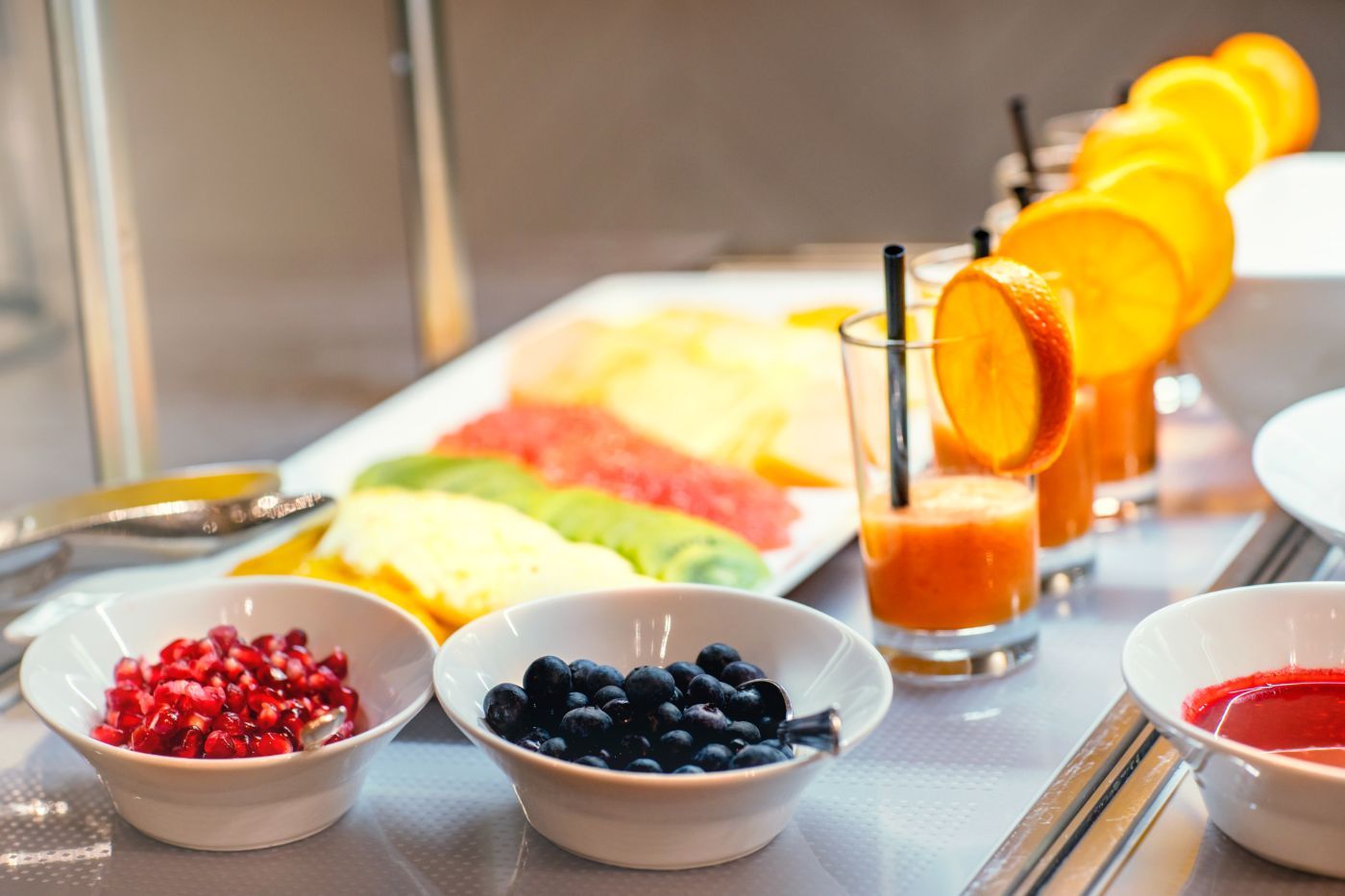 Öschberghof Esszimmer Frühstücksbuffet Obst
